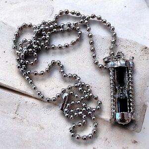 Gothic Silver Toned Metal and Glass 5 Second Black Sand Pendant Necklace